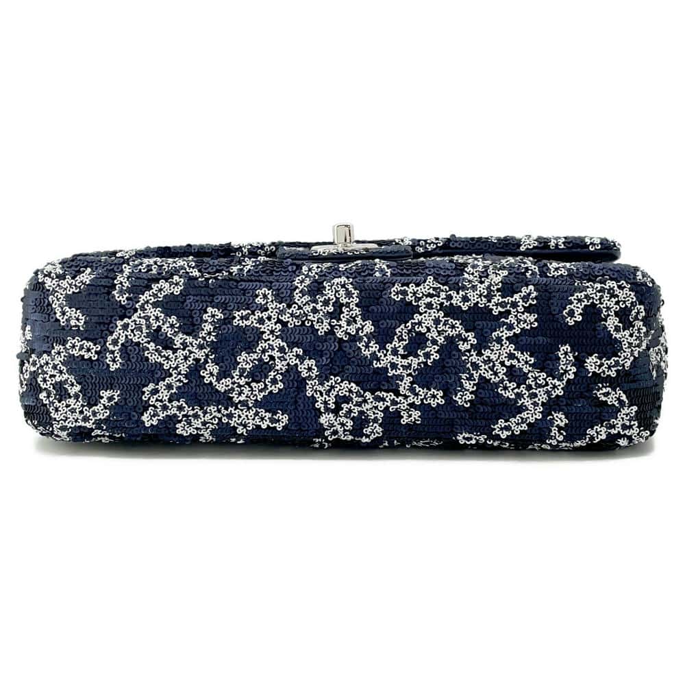 CHANEL CC Logo ChainShoulder Bag Navy/White Sequins Size 25