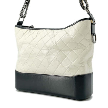 CHANEL Gabriel ChainShoulder Hobo White/BlackA93825 Leather Size Large