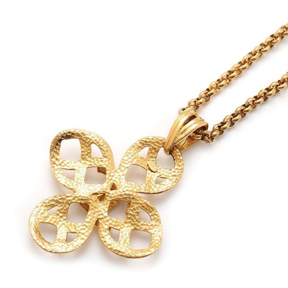 CHANEL CC Logo Four Leaf Clover Necklace Gold Metal