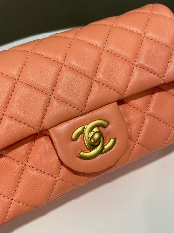 Chanel Pearl Crush Quilted Mini Rectangular Salmon Pink Lambskin