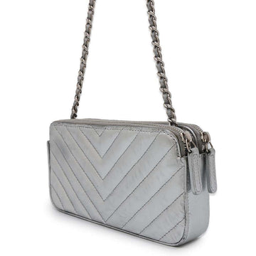 CHANEL Chevron Chain wallet SilverA82527 Calf Leather