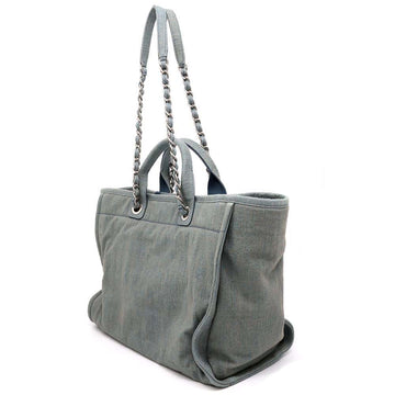 CHANEL Deauville Chain Tote Light BlueA66941 Denim Size Large