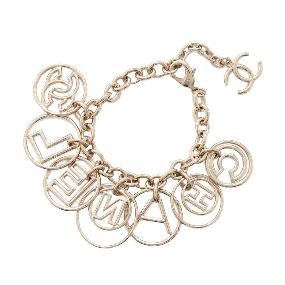 CHANEL CC Logo/Logo Circle Bracelet Champagne Gold Metal