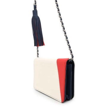 CHANEL CC Logo Fringe Chain Wallet Blue/Red/White Lambskin