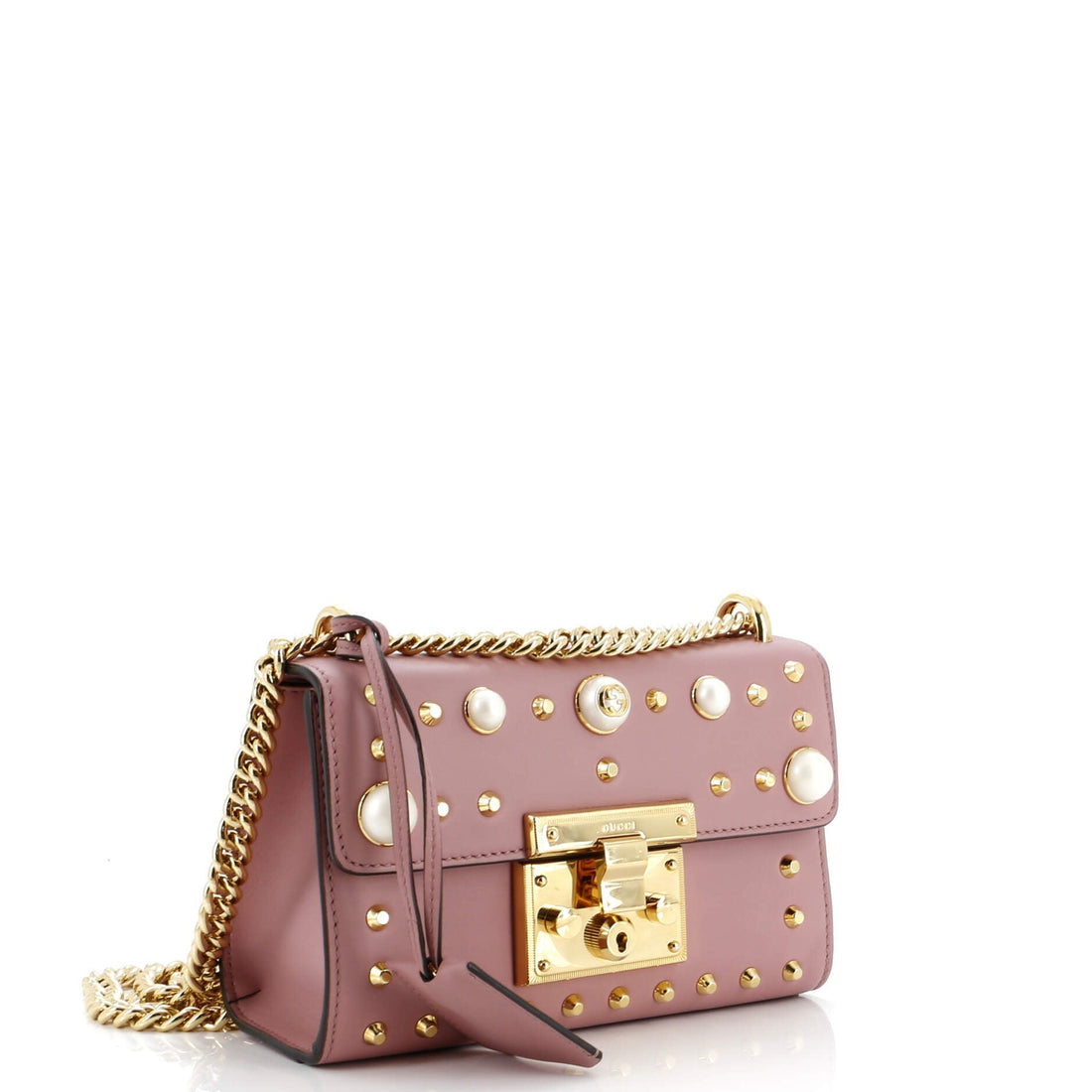 Pearly Padlock Shoulder Bag Studded Leather Small