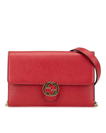Leather Interlocking G Wallet on Chain with Magnetic Button Closure