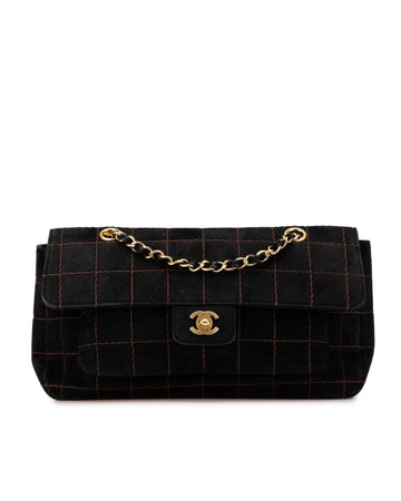 Quilted Suede Chain Flap Shoulder Bag