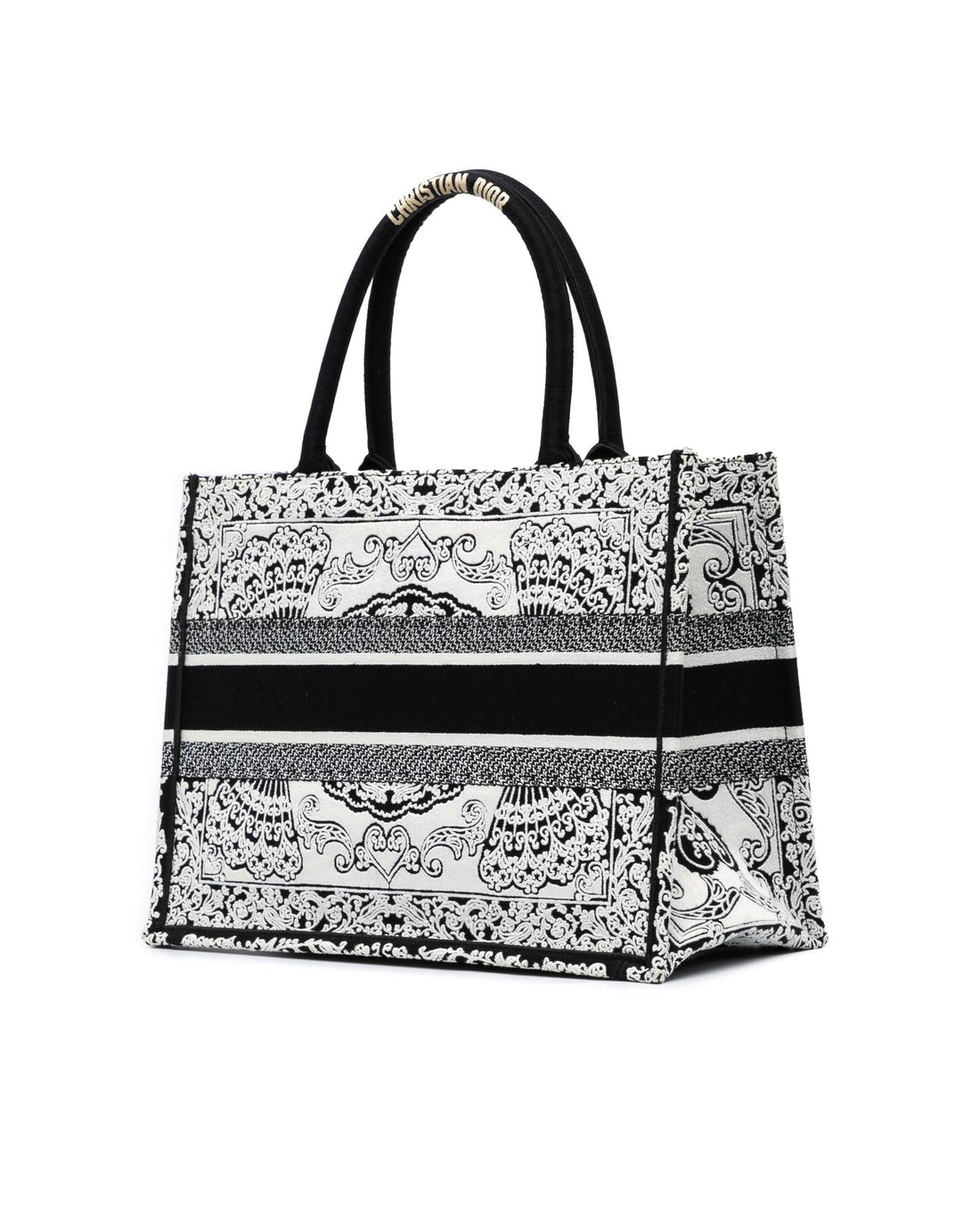 Embroidered Canvas Book Tote with Rolled Handles