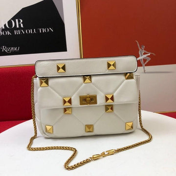 Makersluxe - Rivet Shoulder Purses Bag With Chain White