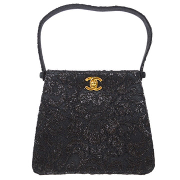 Chanel * 1997-1999 Lace Both Side Handbag Black Satin