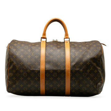 Louis Vuitton Monogram Keepall 50 Boston Bag Travel Bag M41426 Brown PVC Leather  Louis Vuitton