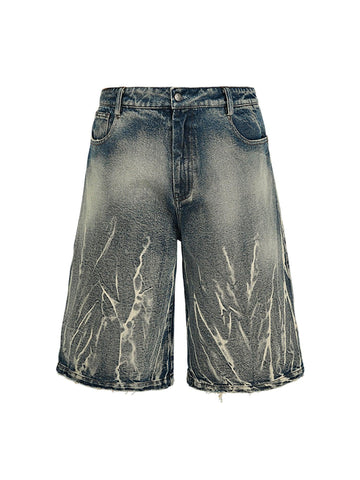 Makersluxe Lightning Pattern Denim Hip-hop Jorts