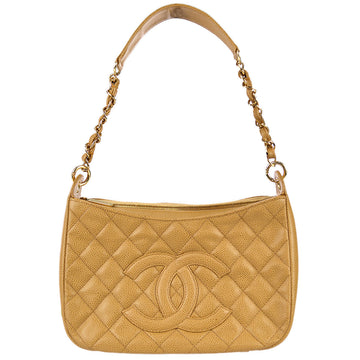 Chanel 2001-2003 Beige Caviar Hobo Chain Handbag