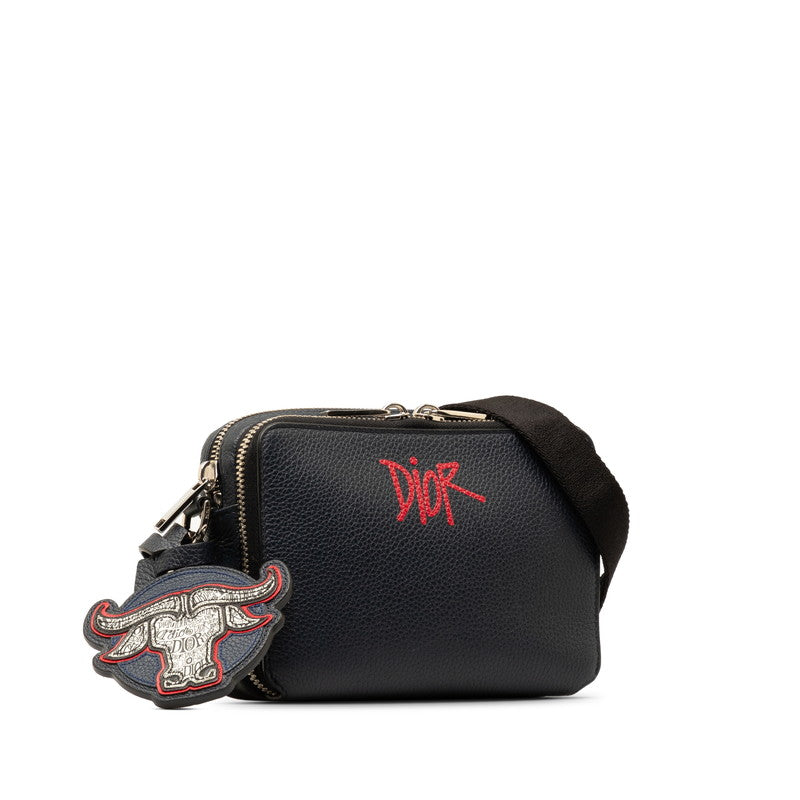 Dior STUSSY Collaborative Shoulder Bag 2ESBC119GDS Navy Red Leather Men Dior