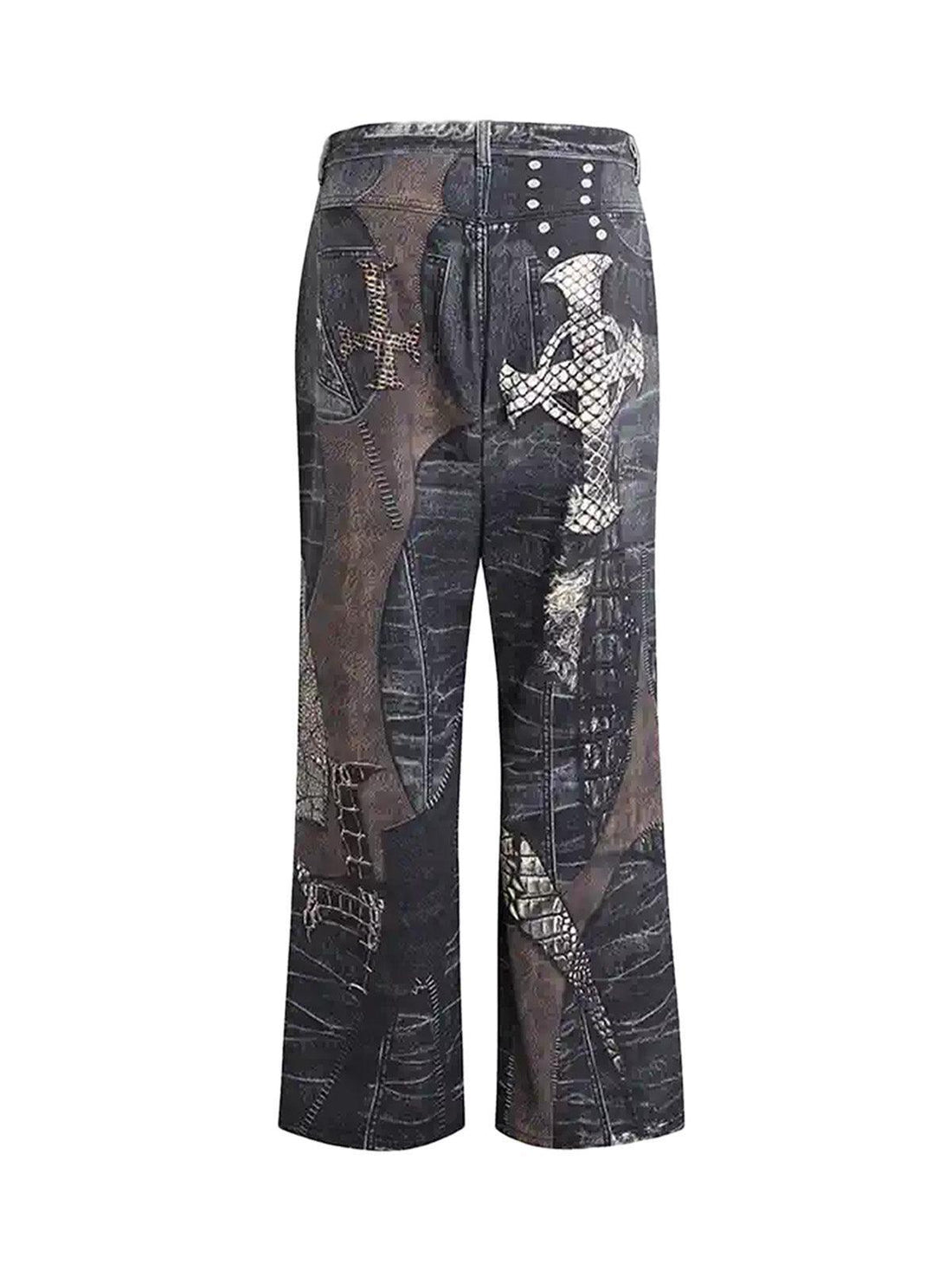 Makersluxe Full Cross Stitching Leather Flare Jeans