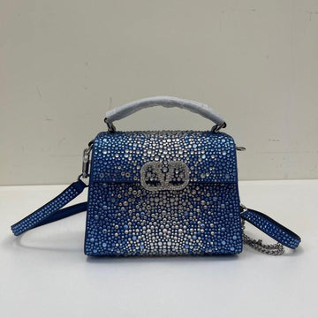 Makersluxe - Crystal Mini Sequin Top Handle Bag Blue/Silver