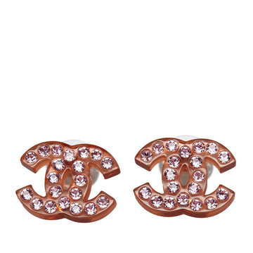 Chanel Rhinestone Coco Pierce Red Pink Plastic