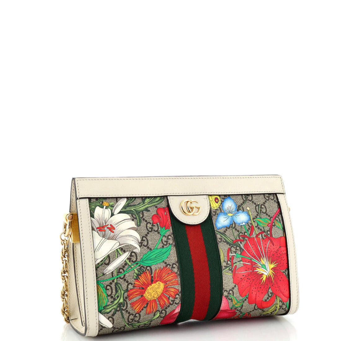 Ophidia Chain Shoulder Bag Flora GG Coated Canvas Small