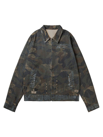 Makersluxe Mud-dyed Distressed Camouflage Jacket