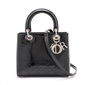Christian Dior  Dior Lady Patent Leather 2WAY Handbag Black