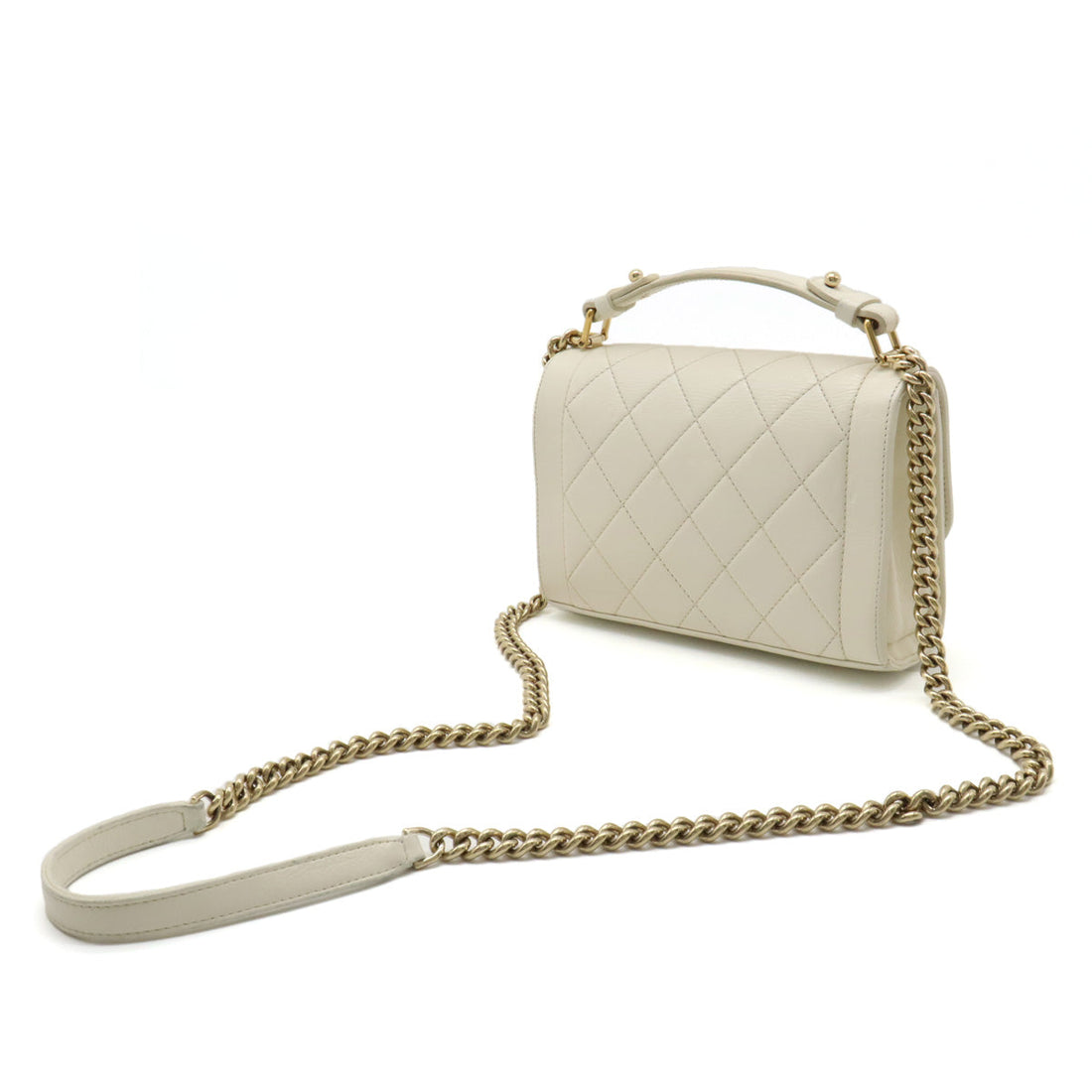 Chanel Mattress Top Handle Handbag 2WAY Chain Shoulder Bag Leather Ivory White Gold  Black / Blue / Blue