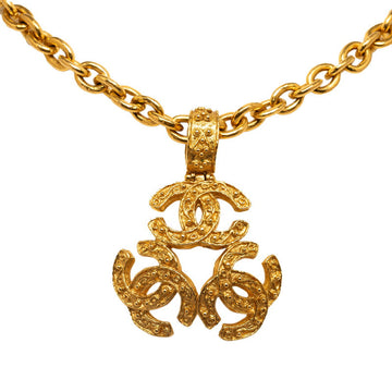 Chanel Vintage Triple CC Logo Long Necklace Gold Plated Women's