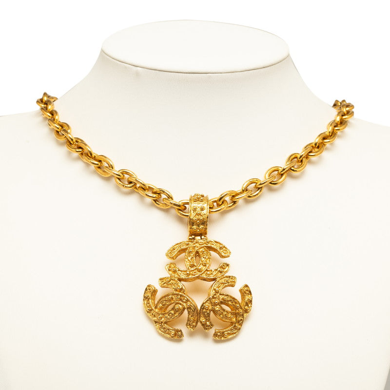 Chanel Vintage Triple CC Logo Long Necklace Gold Plated Women's