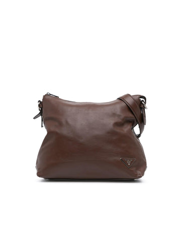 Soft Calf Leather Hobo Shoulder Bag with Side Zip Pockets