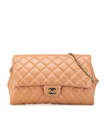 Quilted Lambskin Leather Clutch with Chain and CC Turn-Lock Closure