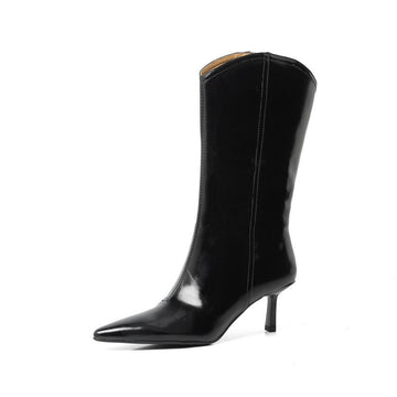 Fashion Western Women Mid-Calf Boots Pointed Toe Thin High Heels