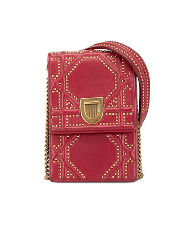 Studded Leather Clutch with Chain Strap and Metal Lock