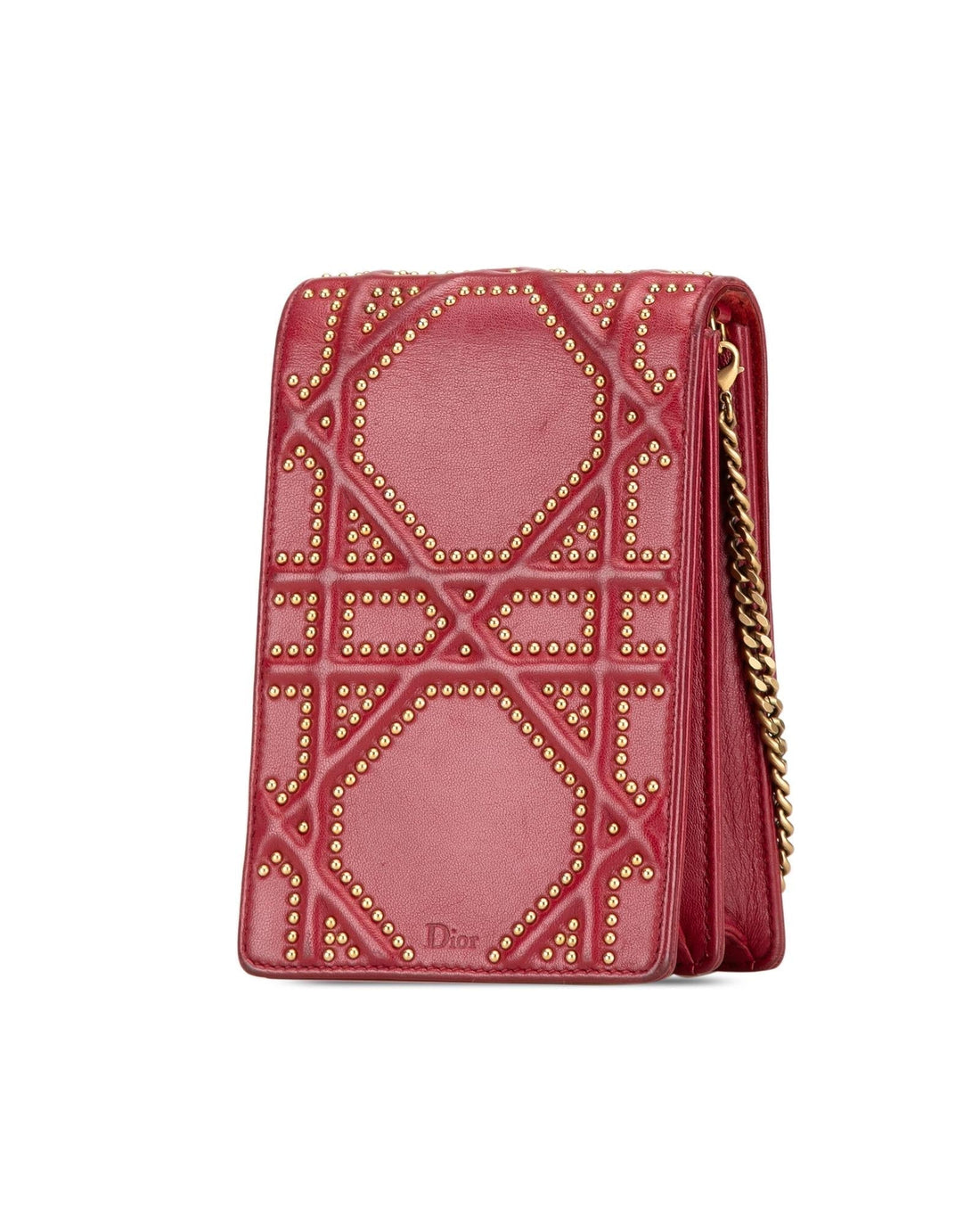 Studded Leather Clutch with Chain Strap and Metal Lock