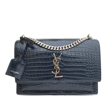 Yves Saint Laurent Sunset Medium Blue Croco Embossed Leather