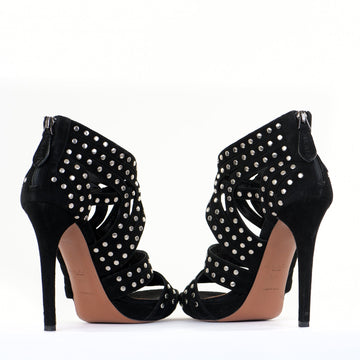 Black Suede Studded Platform Sandals