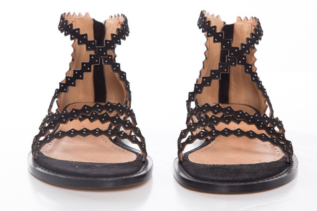 Alexa Wagner Black Gladiator Sandals SZ 36.5