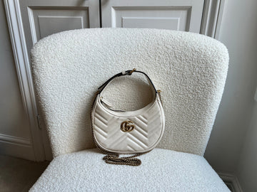 Gucci GG White Mini Half Moon Marmont Shoulder Bag (RRP £1160)