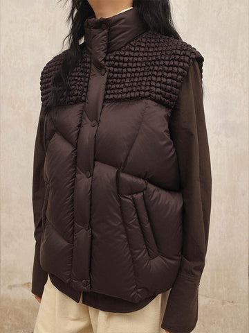 Fashion Women's Bubble Design Vest Stand Collar Single Breasted Coffee Thick Cotton-padded Outwear