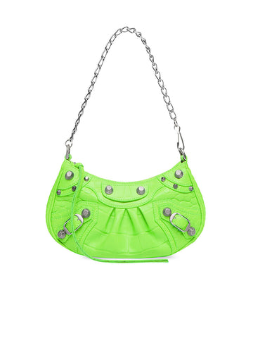 Le Cagole Mini Bag with Chain Crocodile Embossed in Bright Green