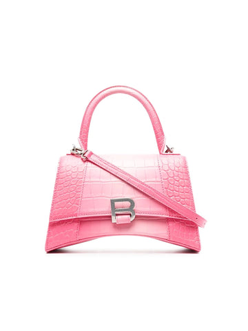 Hourglass Small Handbag Crocodile Embossed in Pink