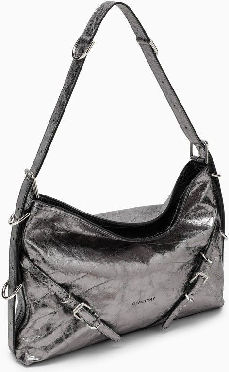 MEDIUM VOYOU BAG IN SILVER LAMINATED LEATHER