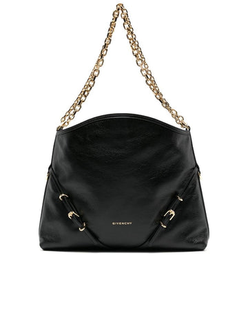 Grained Texture Logo Shoulder Bag