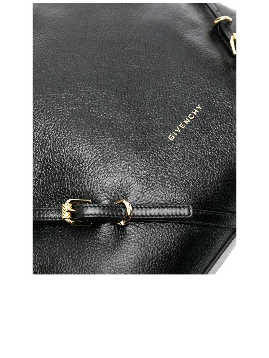 Grained Texture Logo Shoulder Bag