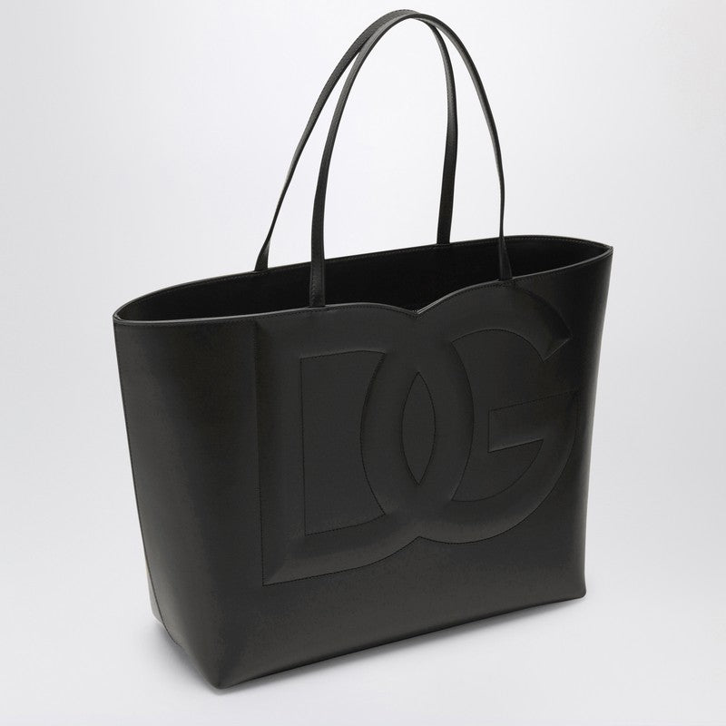 Dolce&Gabbana Dg Logo Black Leather Medium Tote Bag Women