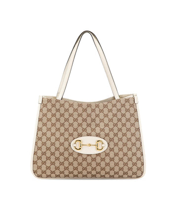 Canvas Horsebit Tote Bag with Leather Trim and Gold-Tone Hardware