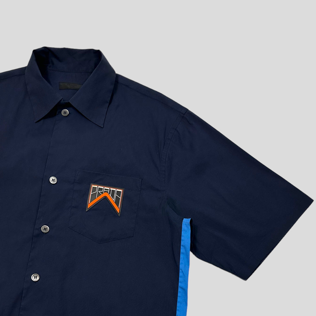 Prada Milano 2018 Rubber Logo Tech Stripe Shirt - L