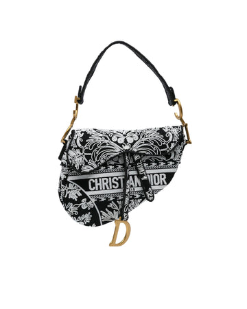 Embroidered Canvas Ornamental Cornely Saddle Bag with Flat Shoulder Strap