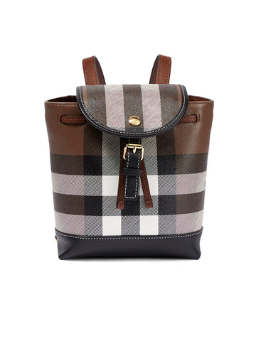 Check and Leather Micro Backpack