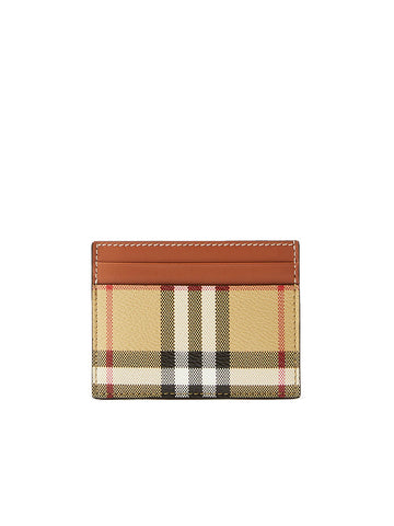 Vintage Check and Leather Card Case in Archive Beige