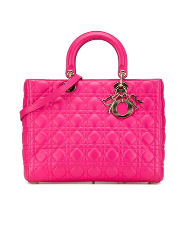 Large Lambskin Cannage Quilted Leather Tote with Detachable Strap