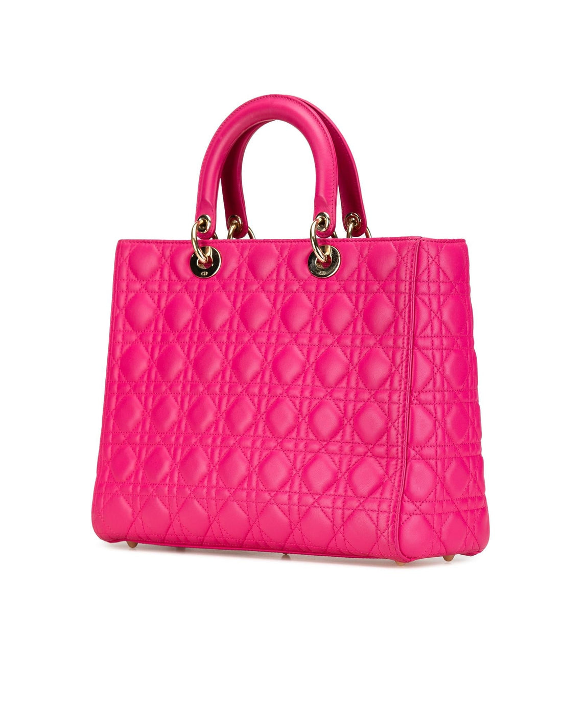 Large Lambskin Cannage Quilted Leather Tote with Detachable Strap